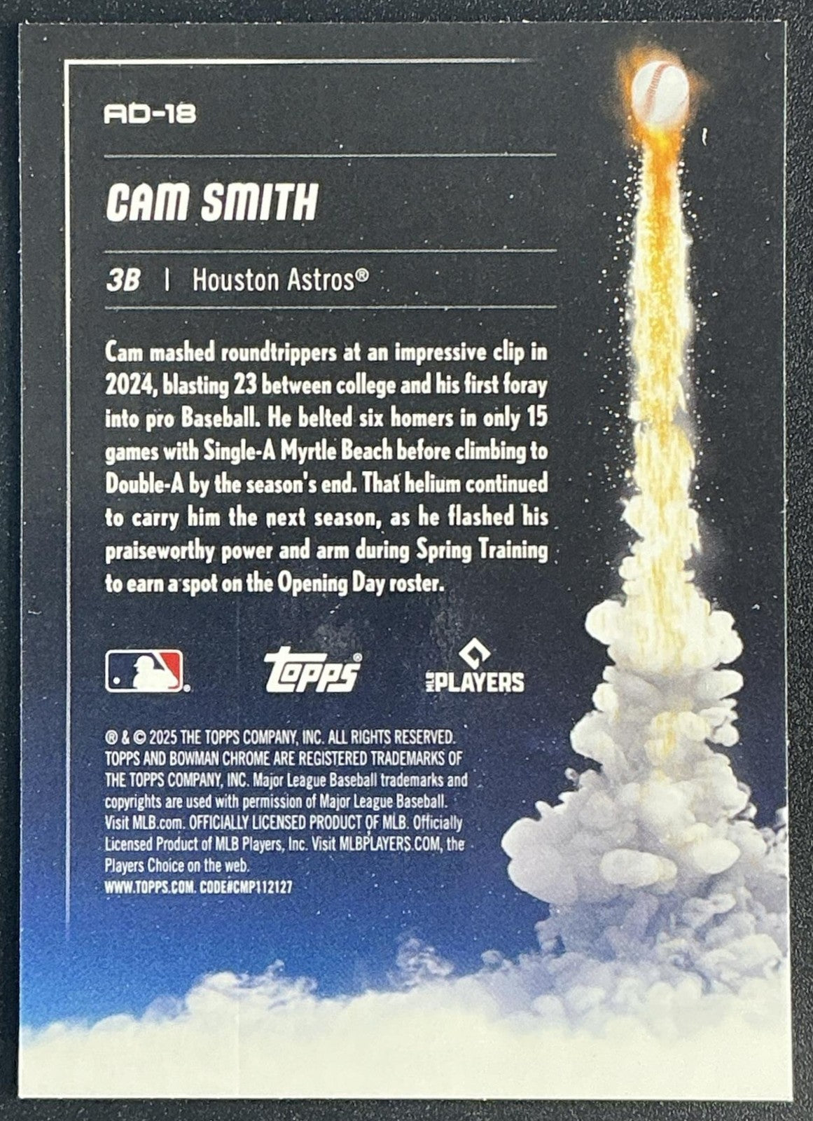 CAM SMITH 2025 BOWMAN CHROME #AD-18 ADIOS! RC ASTROS