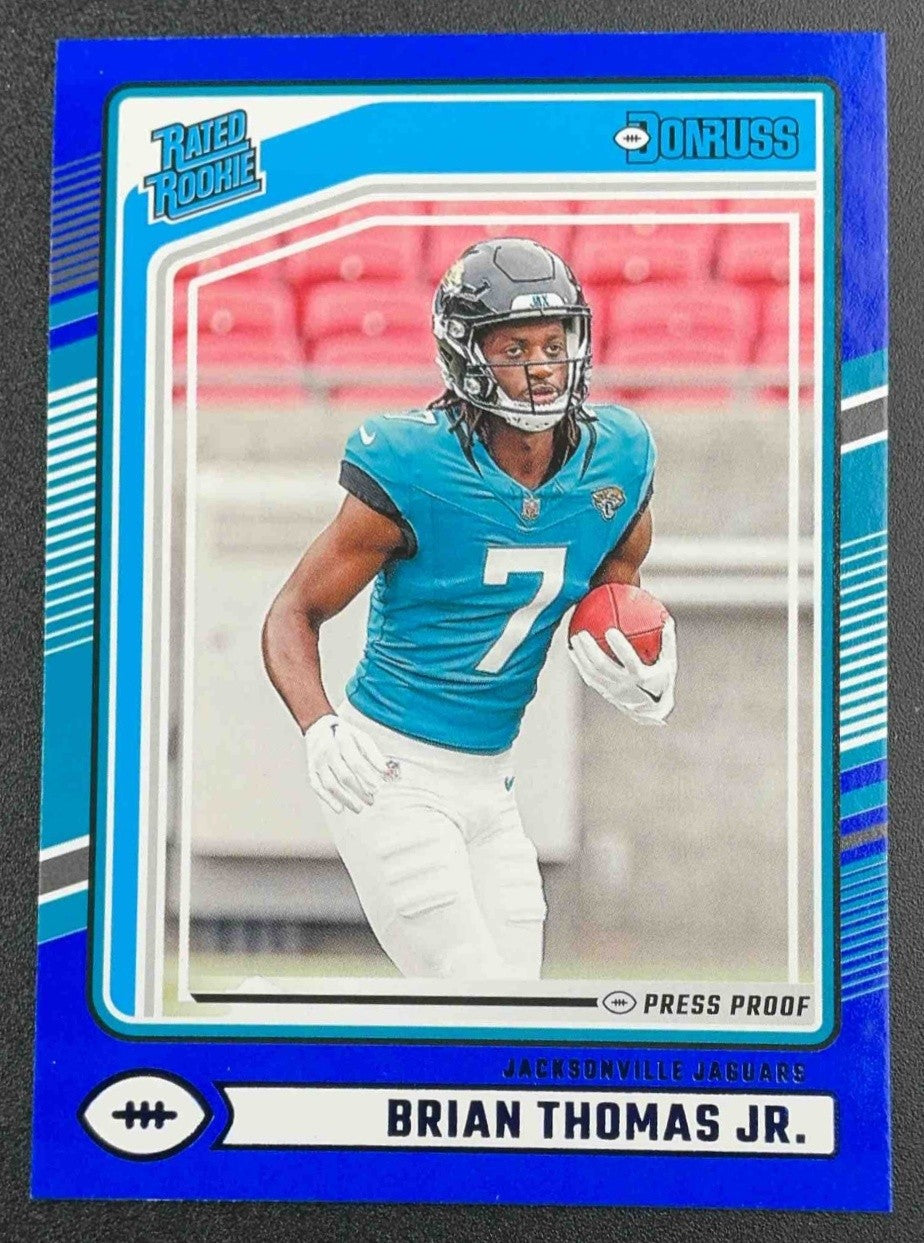 BRIAN THOMAS JR. 2024 PANINI DONRUSS #313 PRESS PROOF BLUE RATED ROOKIE JAGUARS