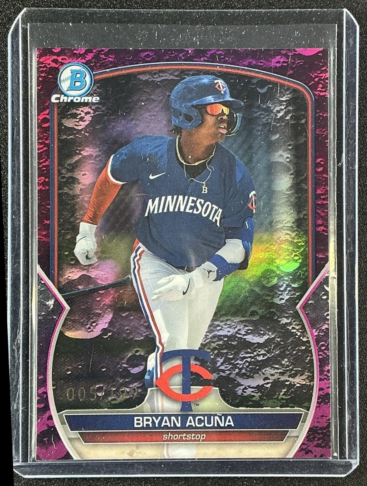 BRYAN ACUNA 2023 BOWMAN DRAFT #BDC-39 CHROME FUCHSIA LUNAR REFRACTOR 5/199 TWINS