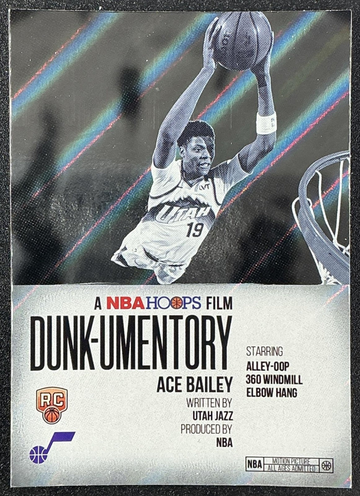 ACE BAILEY 2025-26 TOPPS HOOPS #D-14 DUNK-UMENTORY RAINBOW FOIL RC JAZZ