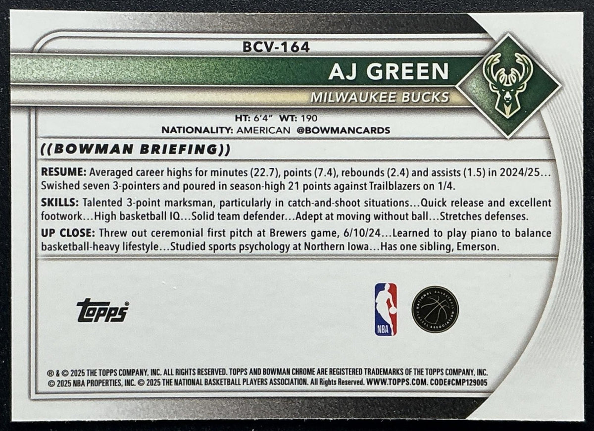 AJ GREEN 2025-26 BOWMAN #BCV-164 CHROME MOJO REFRACTOR BUCKS
