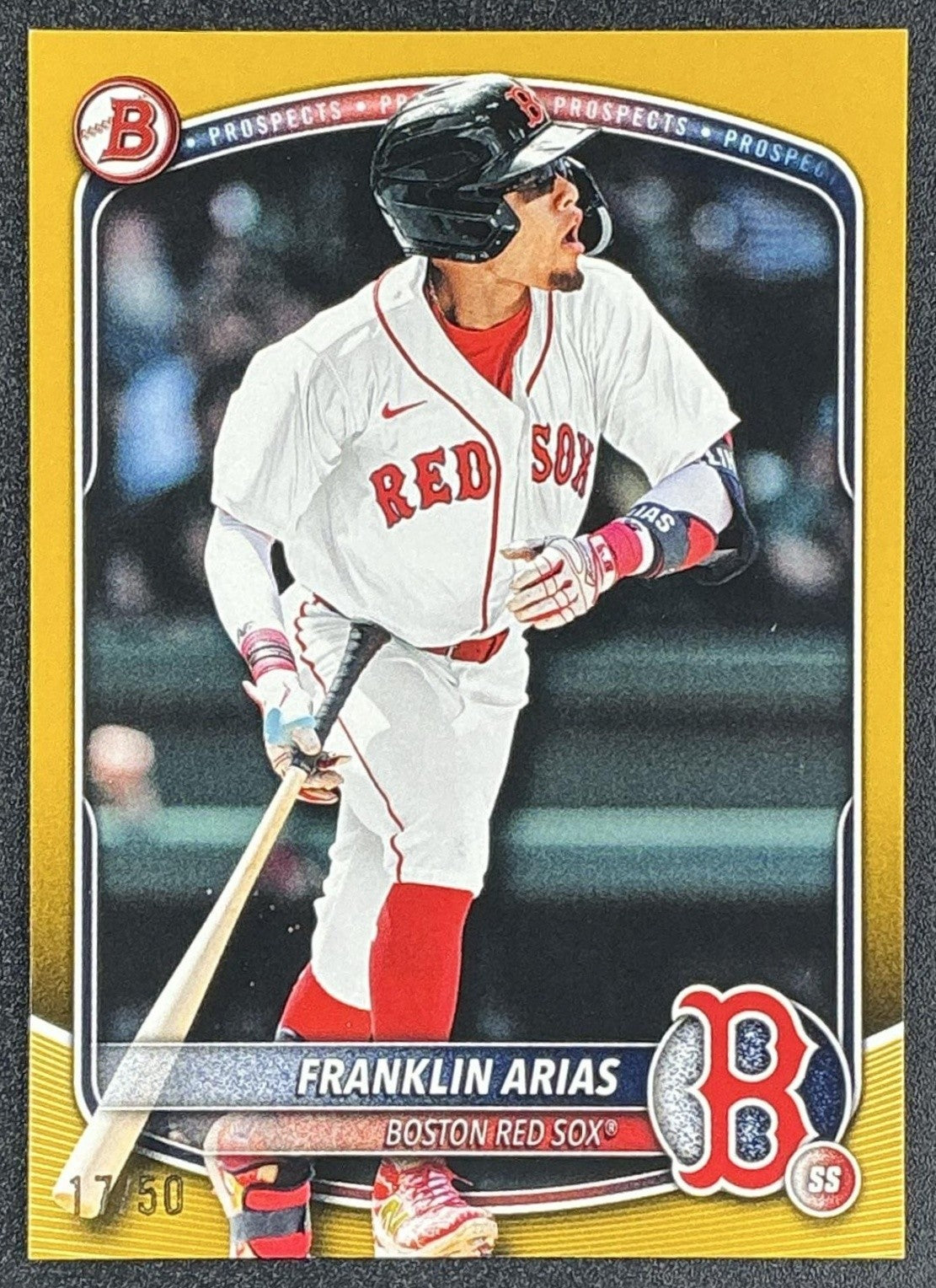 FRANKLIN ARIAS 2025 BOWMAN DRAFT #BD-13 GOLD BORDER 17/50 RED SOX