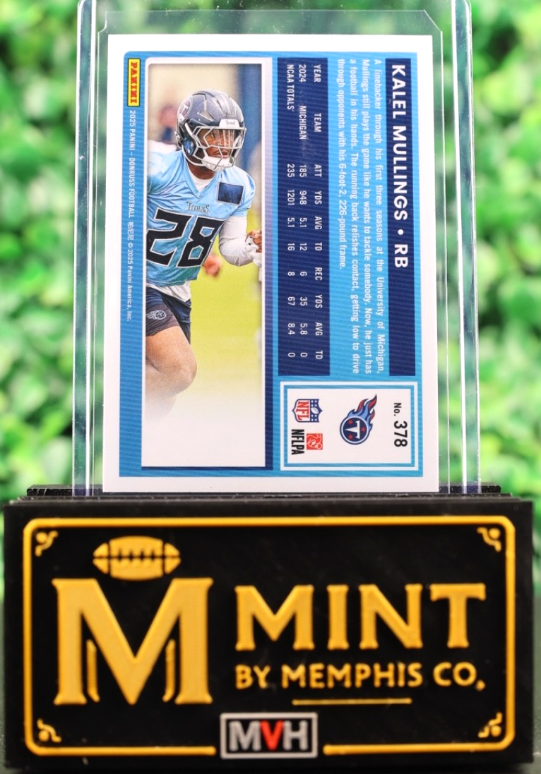 KALEL MULLINGS 2025 DONRUSS SILVER PRESS PROOF RATED ROOKIE /199 #378 TITANS