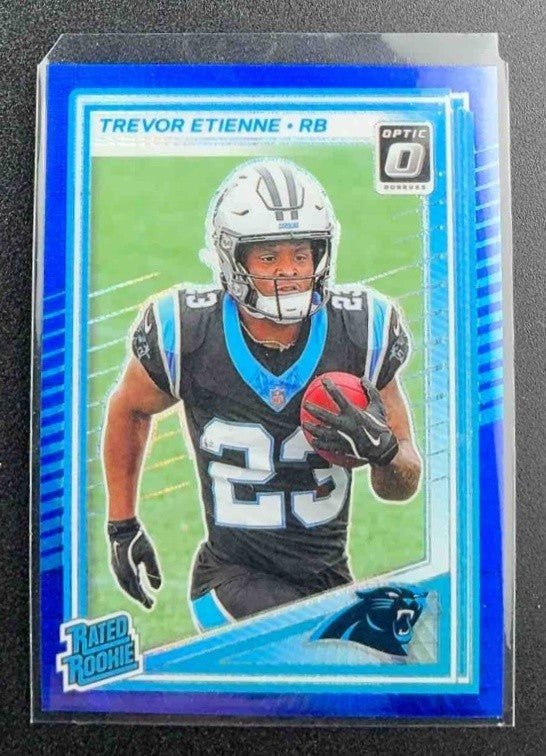 2025 Panini Donruss Optic Trevor Etienne #222 Rated Rookie Blue Hyper Prizm