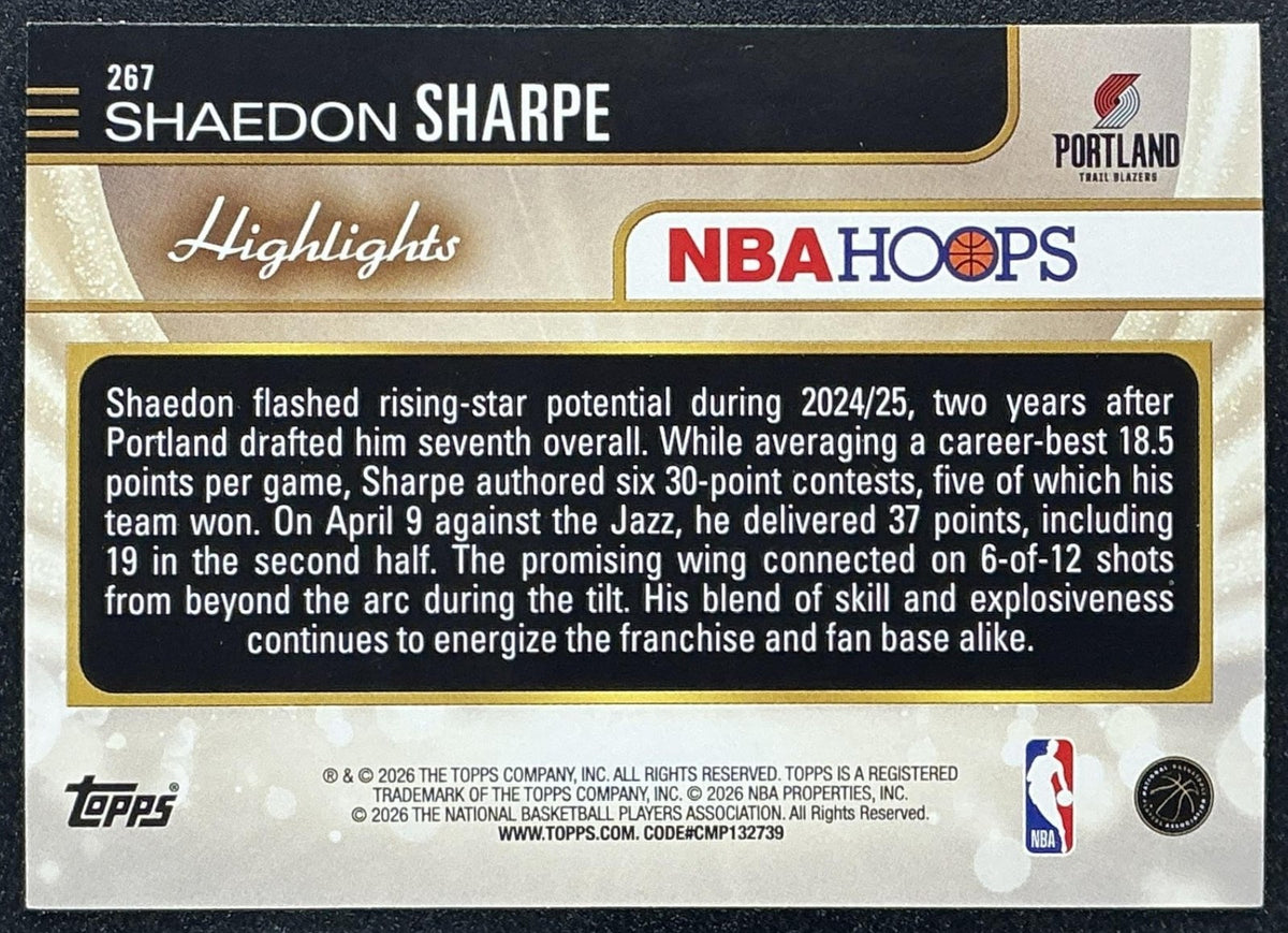 SHAEDON SHARPE 2025-26 TOPPS HOOPS #267 SEASON HIGHLIGHT TRAIL BLAZERS