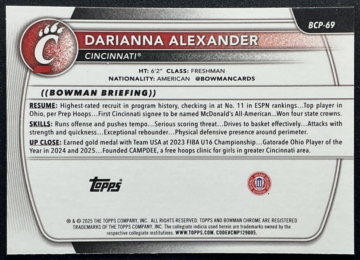 2025 Bowman Darianna Alexander #BCP-69 Chrome Mojo Refractor 1st Prospect