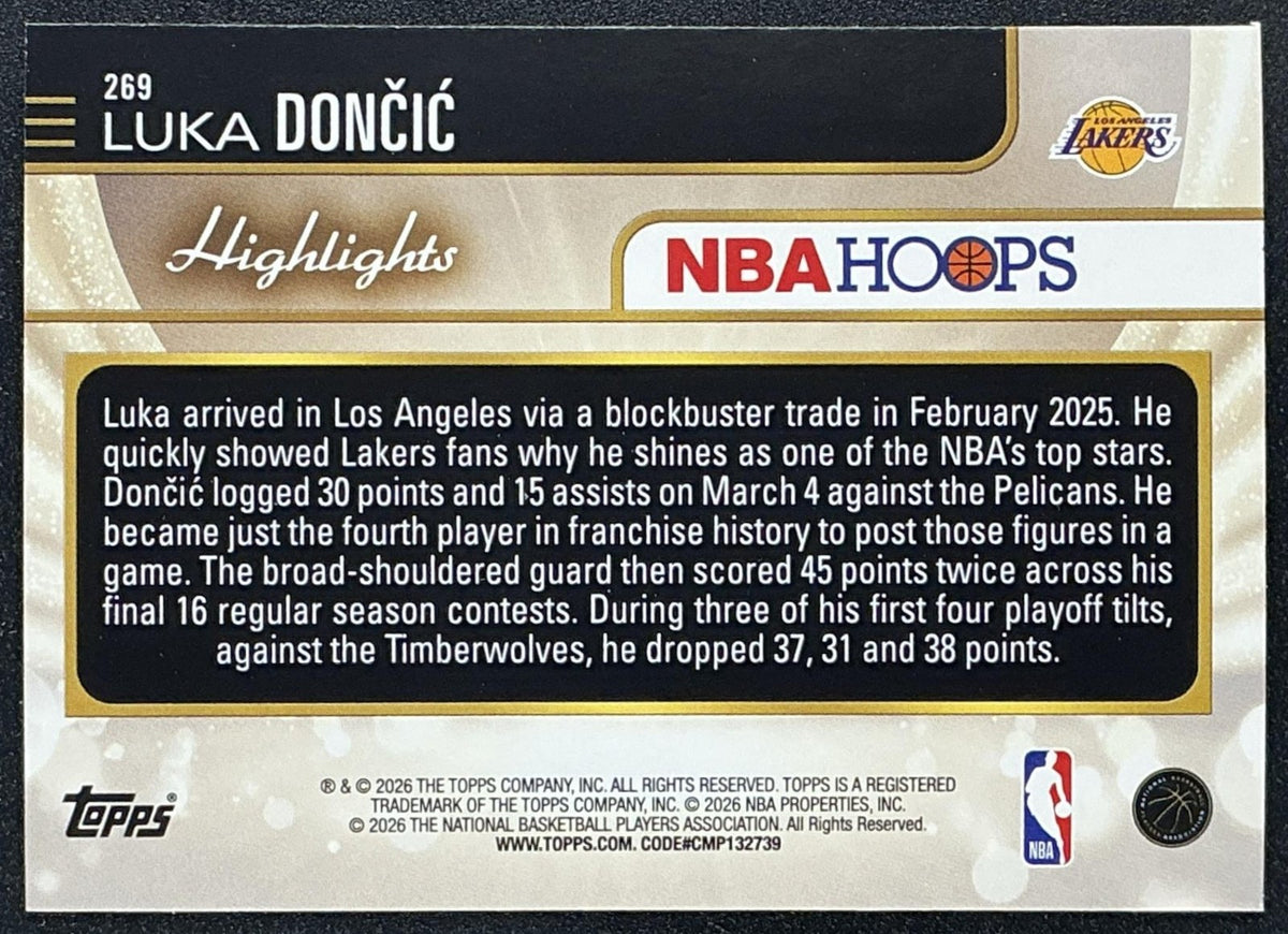 LUKA DONCIC 2025-26 TOPPS HOOPS #269 SEASON HIGHLIGHT LAKERS