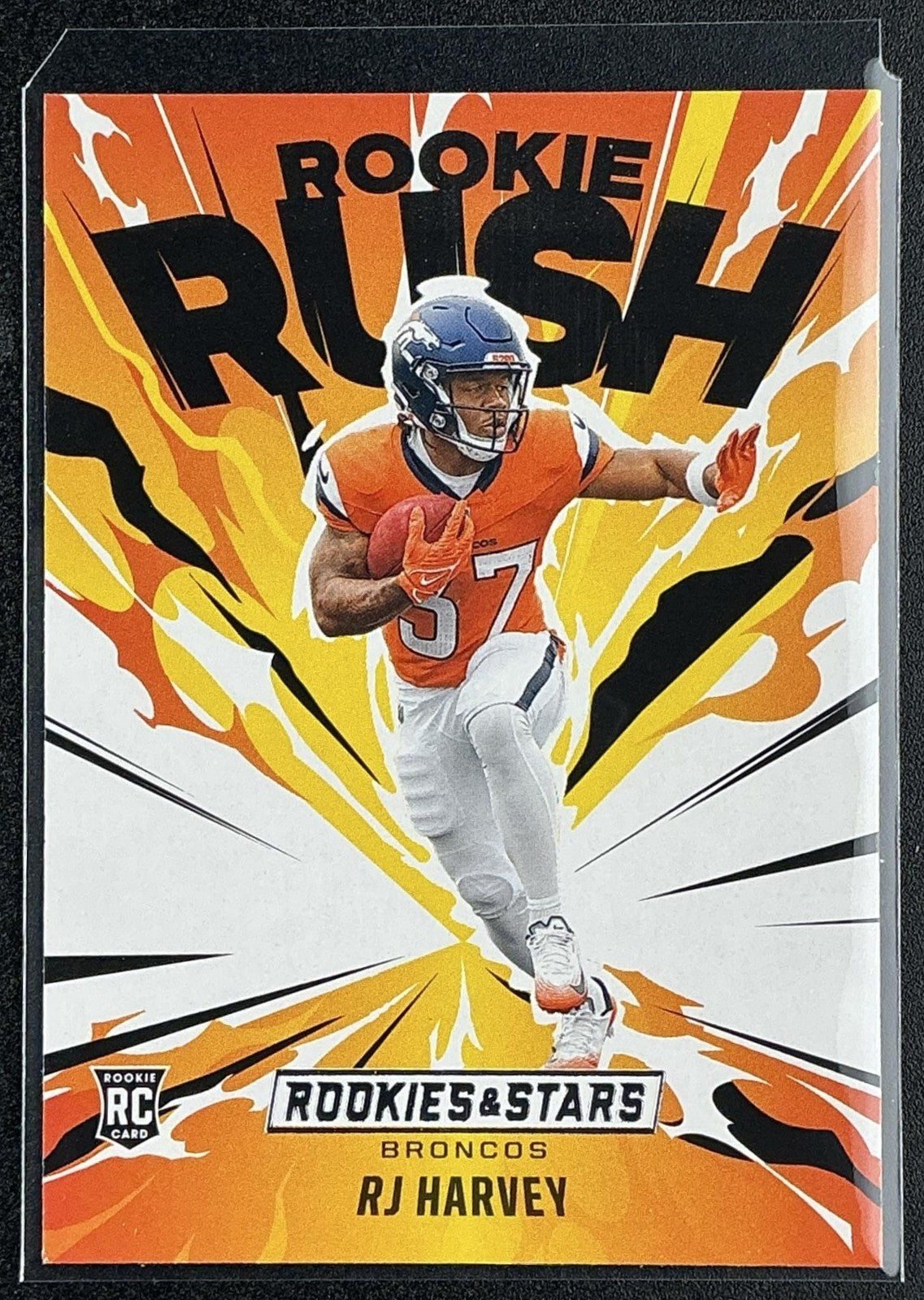 RJ HARVEY 2025 PANINI ROOKIES & STARS #15 ROOKIE RUSH RC BRONCOS