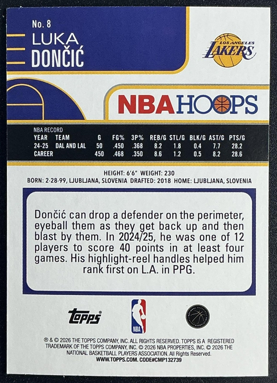 LUKA DONCIC 2025-26 TOPPS HOOPS #8 LAKERS