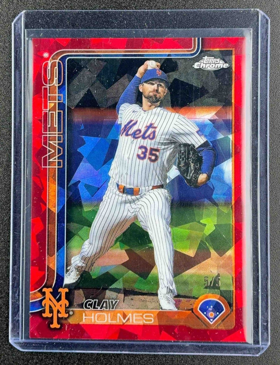 CLAY HOLMES 2025 TOPPS CHROME SAPPHIRE RED /5 NEW YORK METS SSP