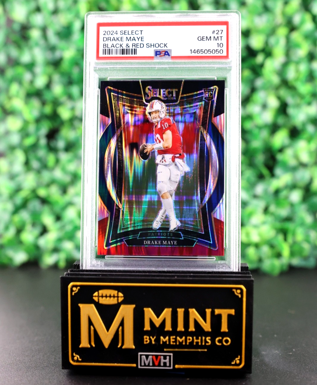 DRAKE MAYE 2024 PANINI SELECT RC BLACK & RED SHOCK PRIZM ROOKIE PSA 10 PATRIOTS