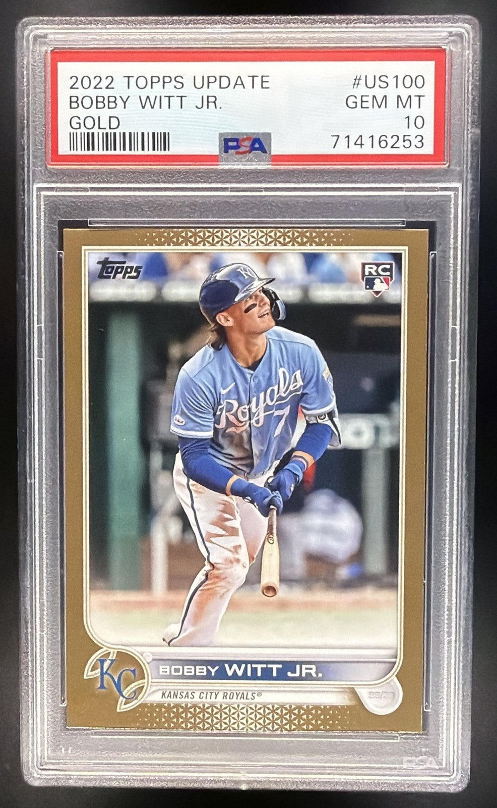BOBBY WITT JR. 2022 TOPPS UPDATE #US100 GOLD 1853/2022 RC ROYALS PSA 10