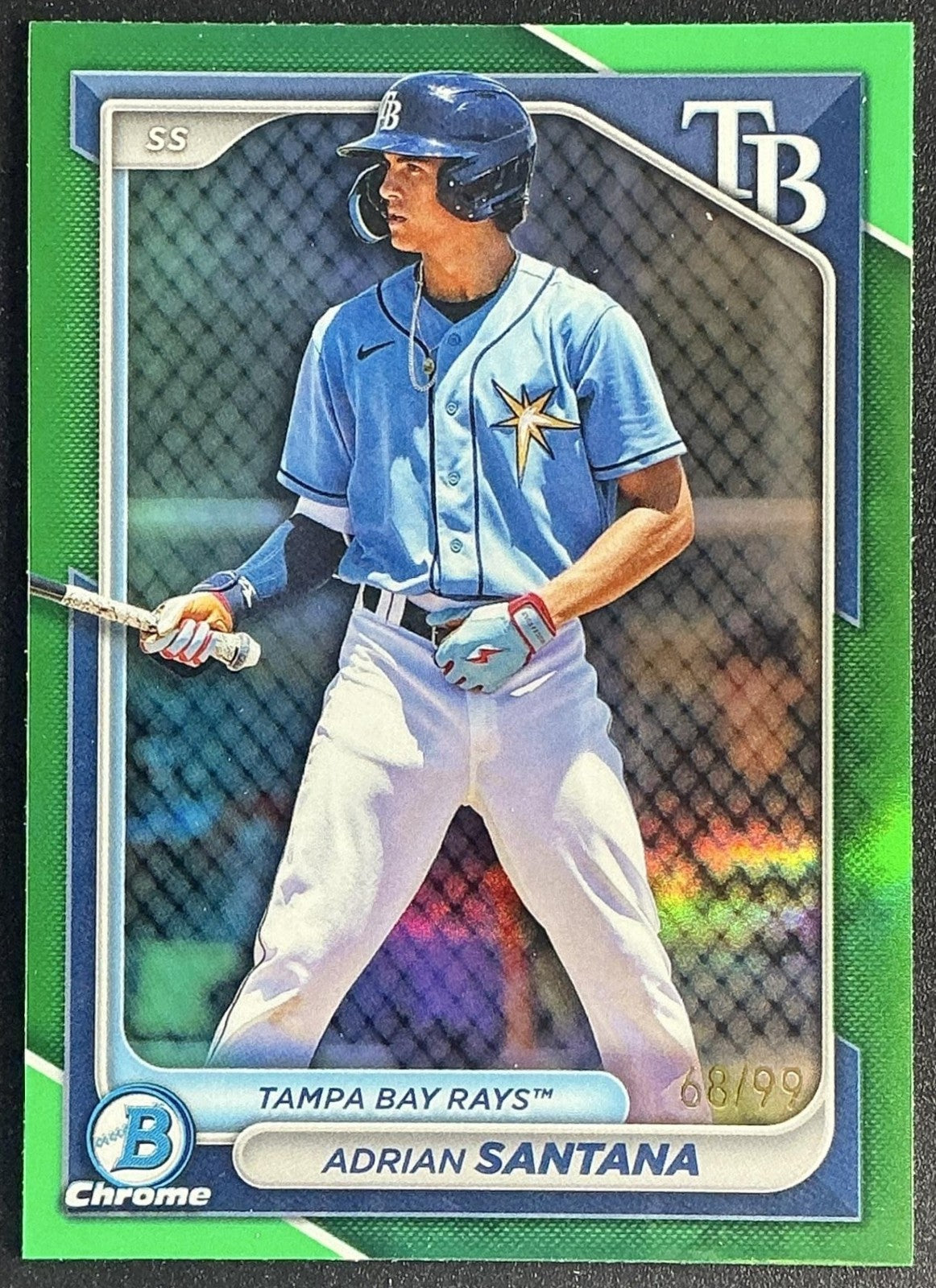 ADRIAN SANTANA 2024 BOWMAN #BCP-61 CHROME PROSPECTS GREEN REFRACTOR 68/99 RAYS
