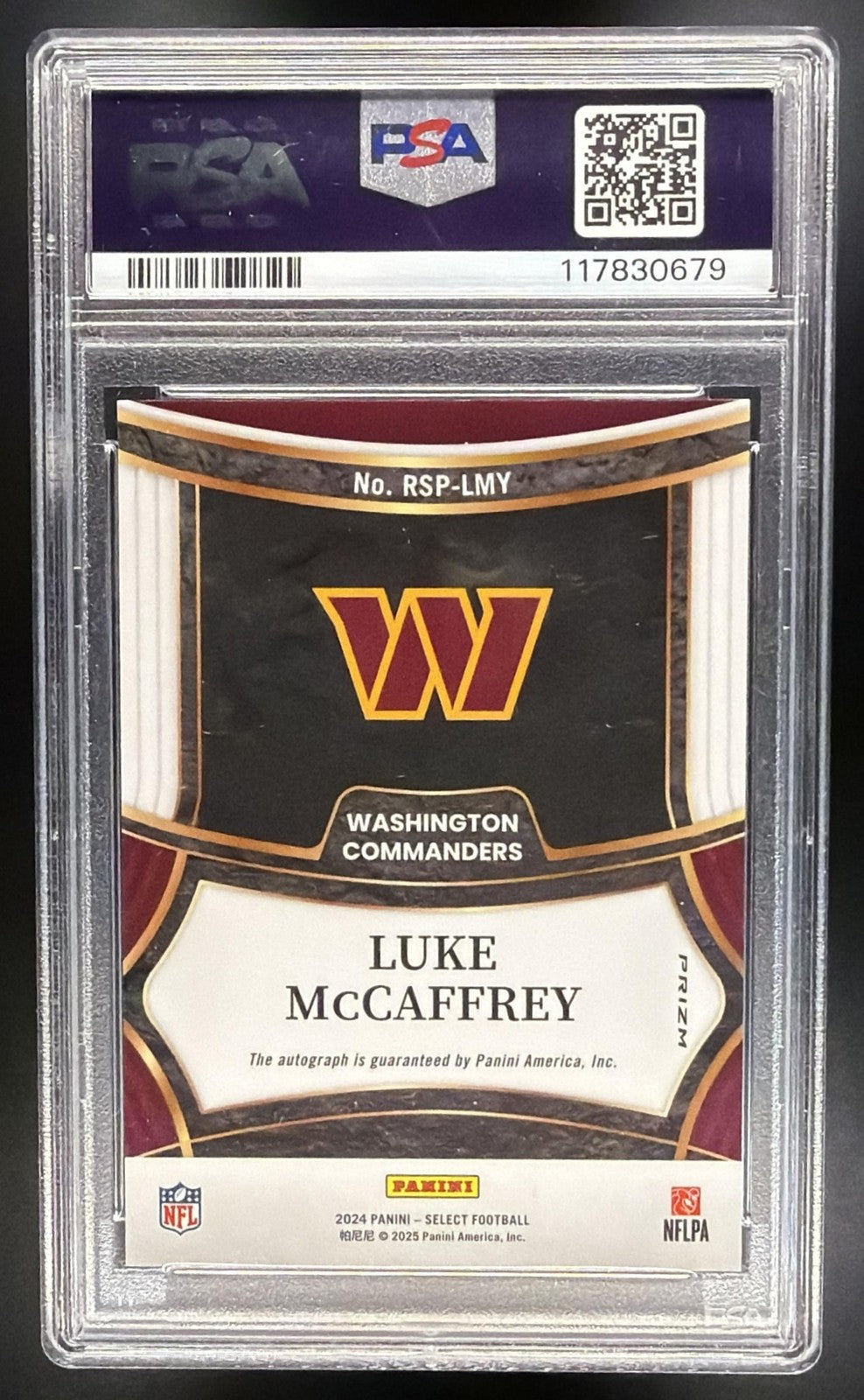 2024 Select Luke McCaffrey Rookie Signatures Tie-Dye Prizm /25 RC Auto PSA 10