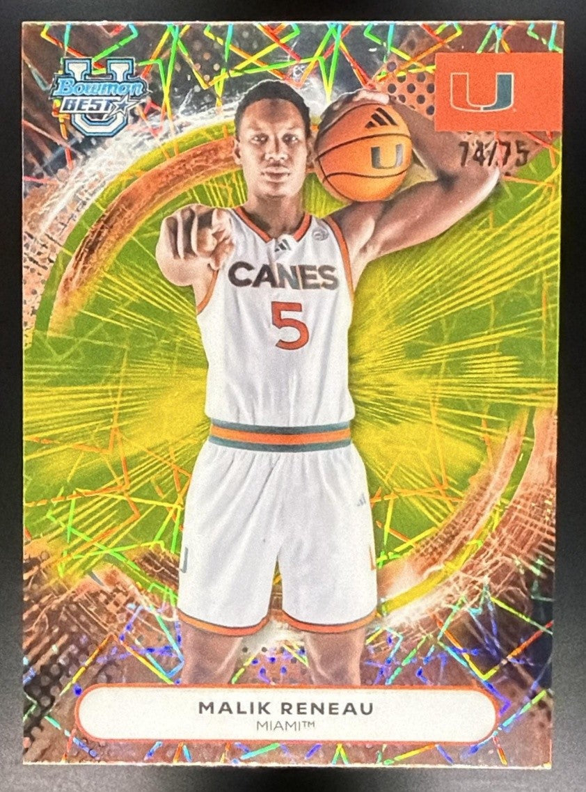 2025 Bowman Best University Malik Reneau #5 Yellow Lazer Refractor /75