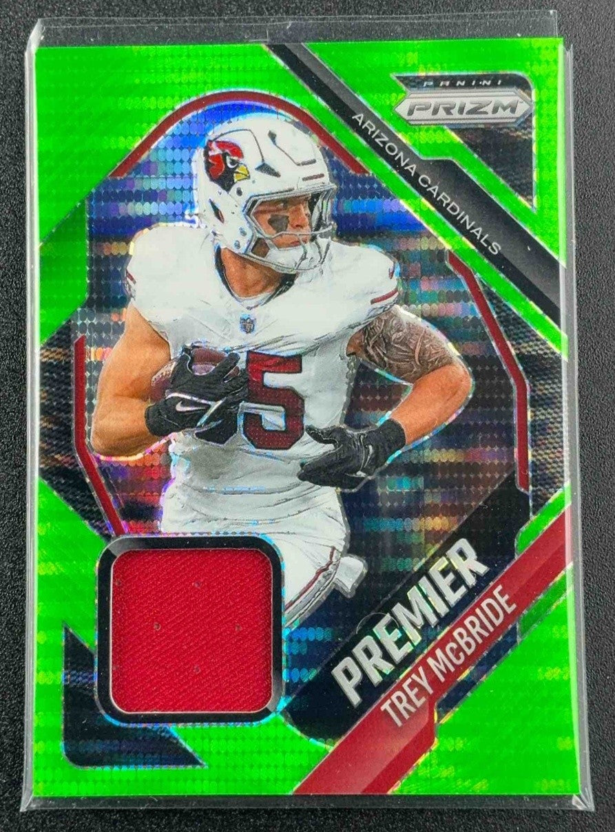 2025 Panini Prizm Trey McBride #PJY-TME Premier Jerseys Neon Green Pulsar MEM