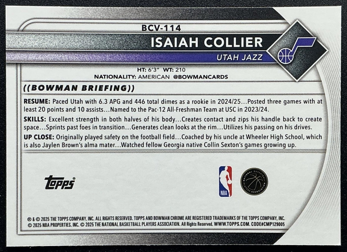 ISAIAH COLLIER 2025-26 BOWMAN #BCV-114 CHROME MOJO REFRACTOR JAZZ