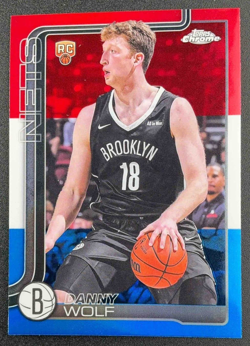 DANNY WOLF 2025-26 TOPPS CHROME #277 RED, WHITE & BLUE REFRACTOR RC NETS
