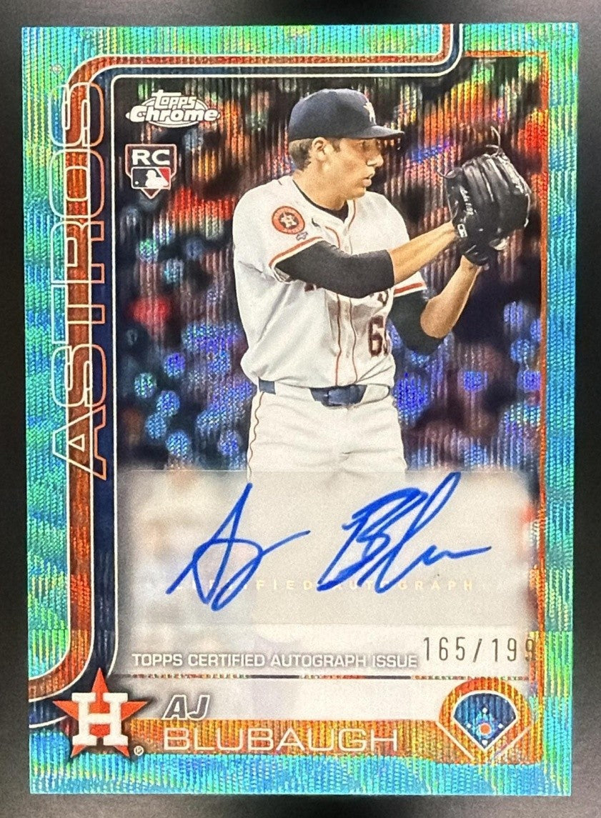 2025 Topps Chrome Update AJ Blubaugh #AC-ABU Auto Aqua Wave Refractor /199 RC
