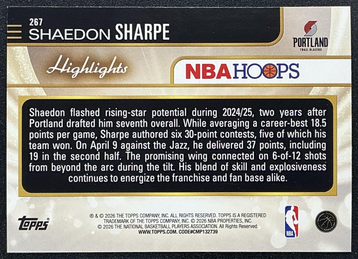 SHAEDON SHARPE 2025-26 TOPPS HOOPS #267 SEASON HIGHLIGHT TRAIL BLAZERS