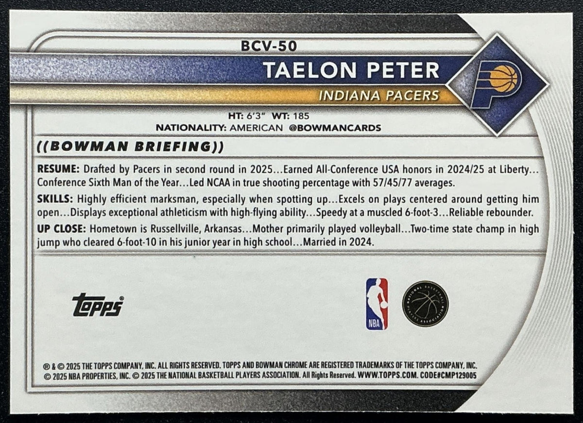TAELON PETER 2025-26 BOWMAN #BCV-50 CHROME MOJO REFRACTOR RC PACERS