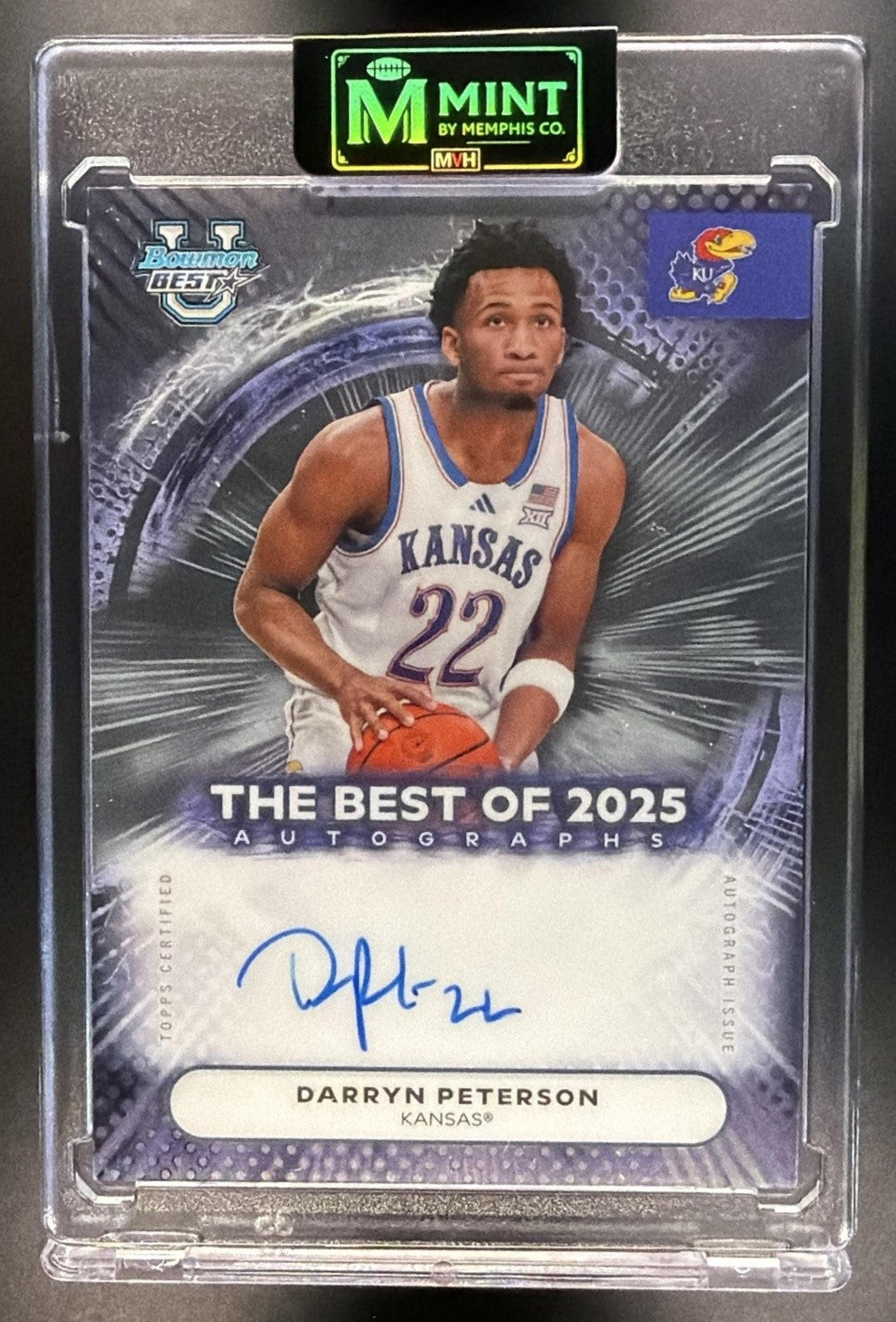 DARRYN PETERSON 2025-26 BOWMAN BEST UNIVERSITY #BA-DP BEST OF 2025 AUTO JAYHAWKS