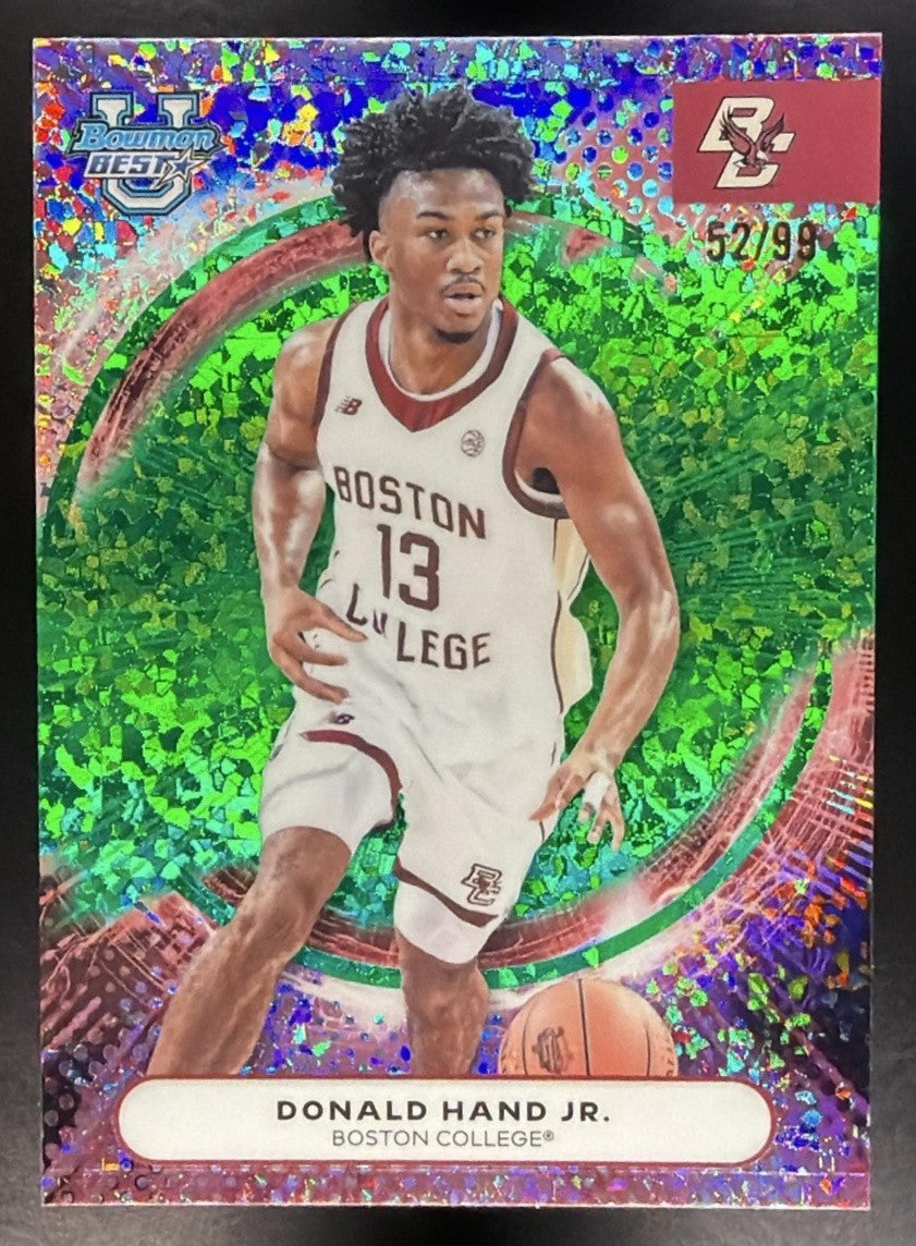 2025 Bowman Best University Donald Hand Jr. #65 Green Mini-Diamond Refractor /99