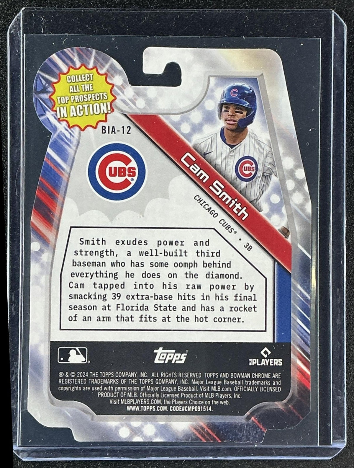 CAM SMITH 2024 BOWMAN DRAFT #BIA-12 IN ACTION CUBS