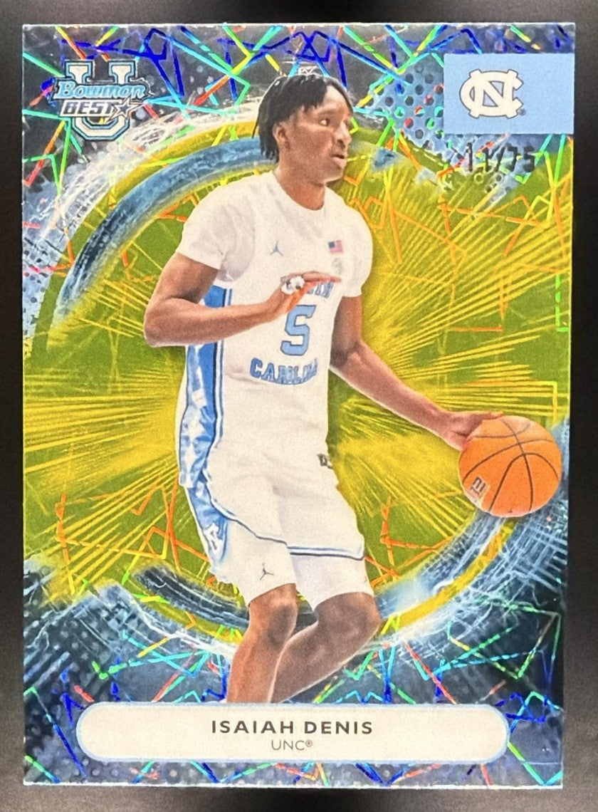 2025 Bowman Best University Isaiah Denis #57 Yellow Lazer Refractor /75