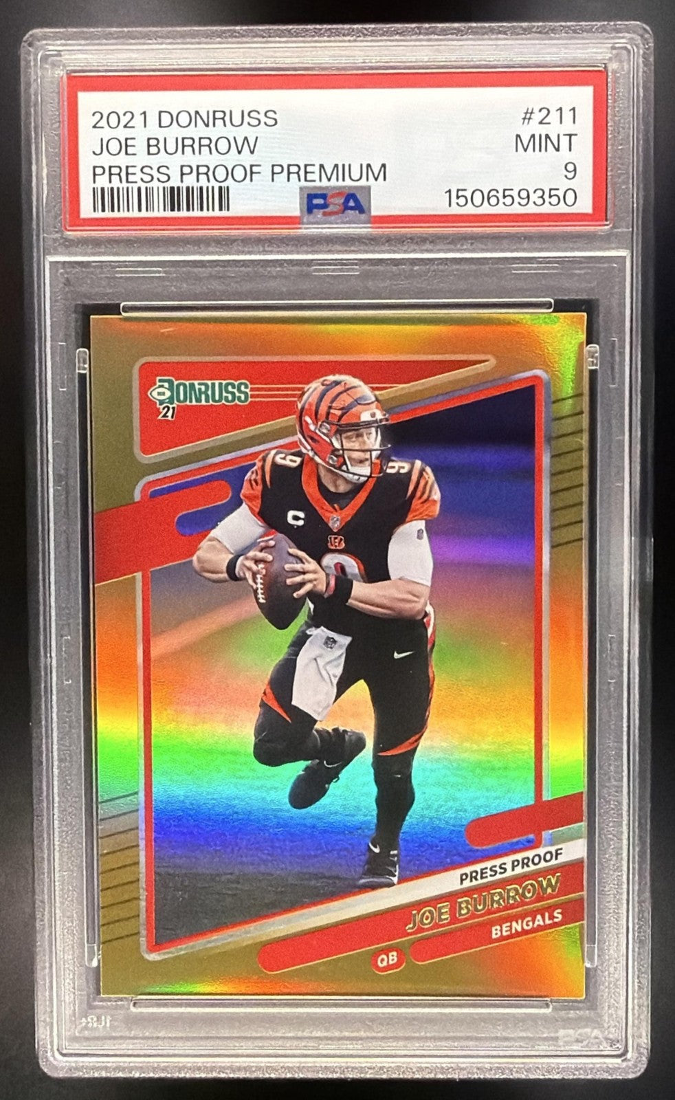 JOE BURROW 2021 PANINI DONRUSS #211 PRESS PROOF PREMIUM BENGALS PSA 9