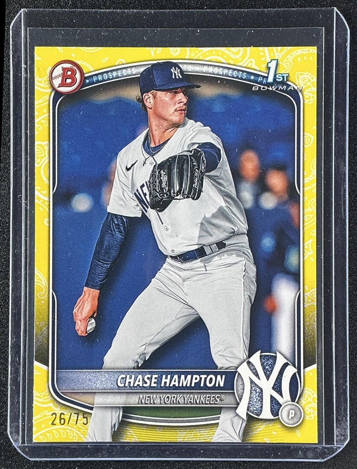 CHASE HAMPTON 2025 BOWMAN #BP-57 YELLOW BORDER 26/75 1ST PROSPECT YANKEES