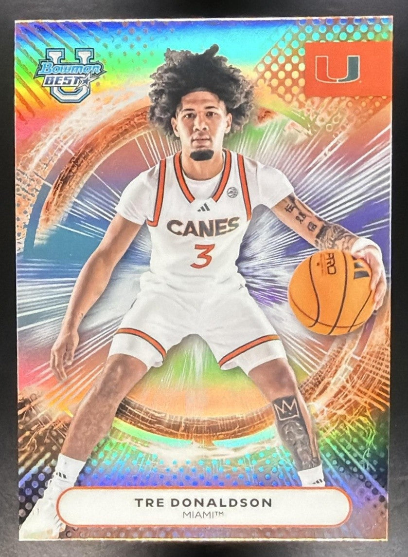 TRE DONALDSON 2025-26 BOWMAN BEST UNIVERSITY #6 REFRACTOR HURRICANES