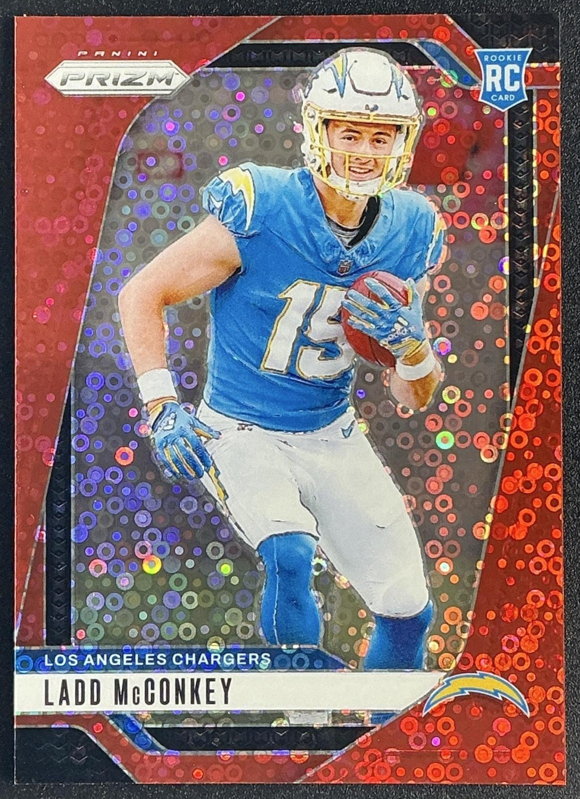 LADD MCCONKEY 2024 PANINI PRIZM #365 NO HUDDLE RED 58/75 RC CHARGERS