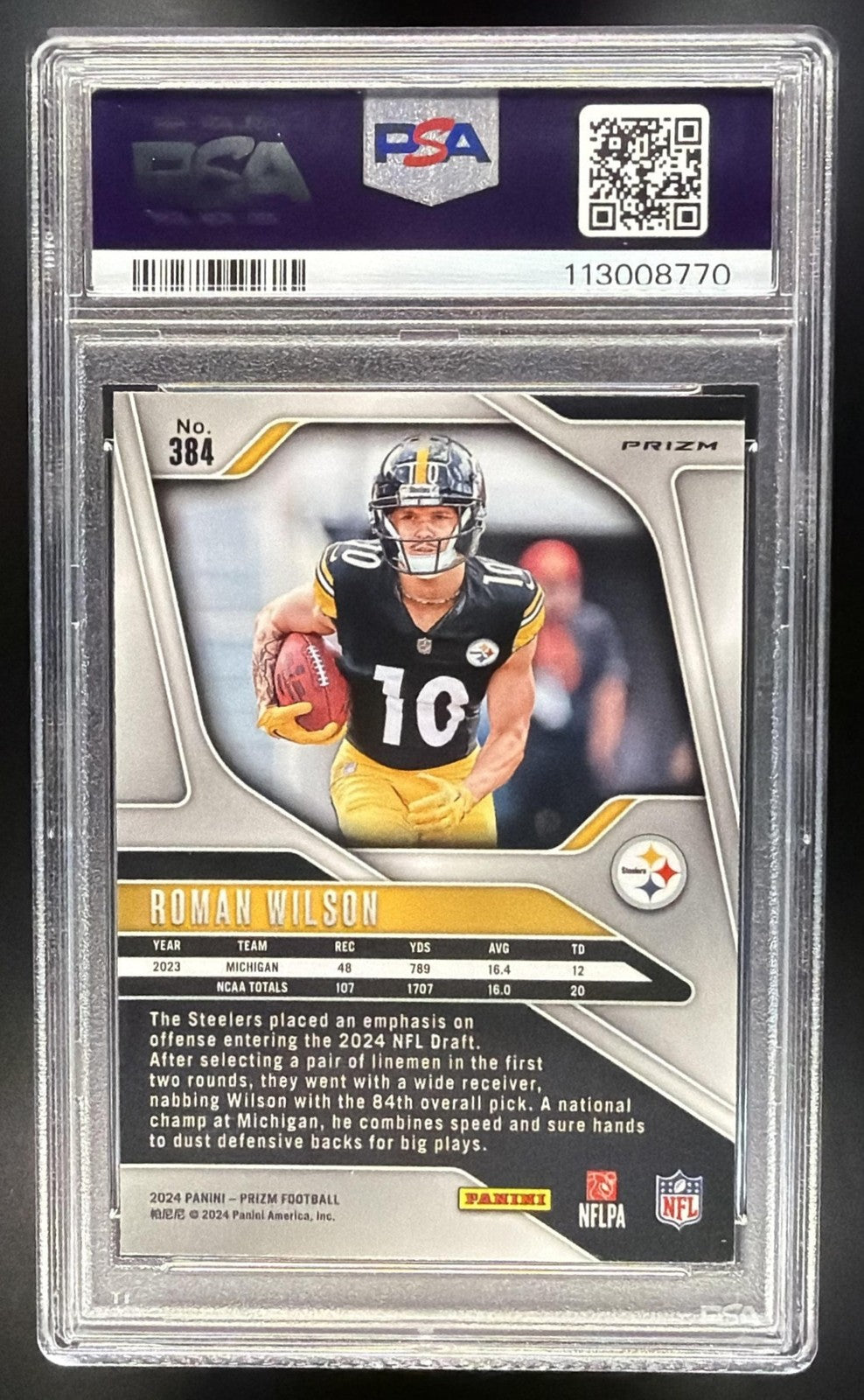 ROMAN WILSON 2024 PANINI PRIZM #384 WHITE SPARKLE SSP RC STEELERS PSA 10