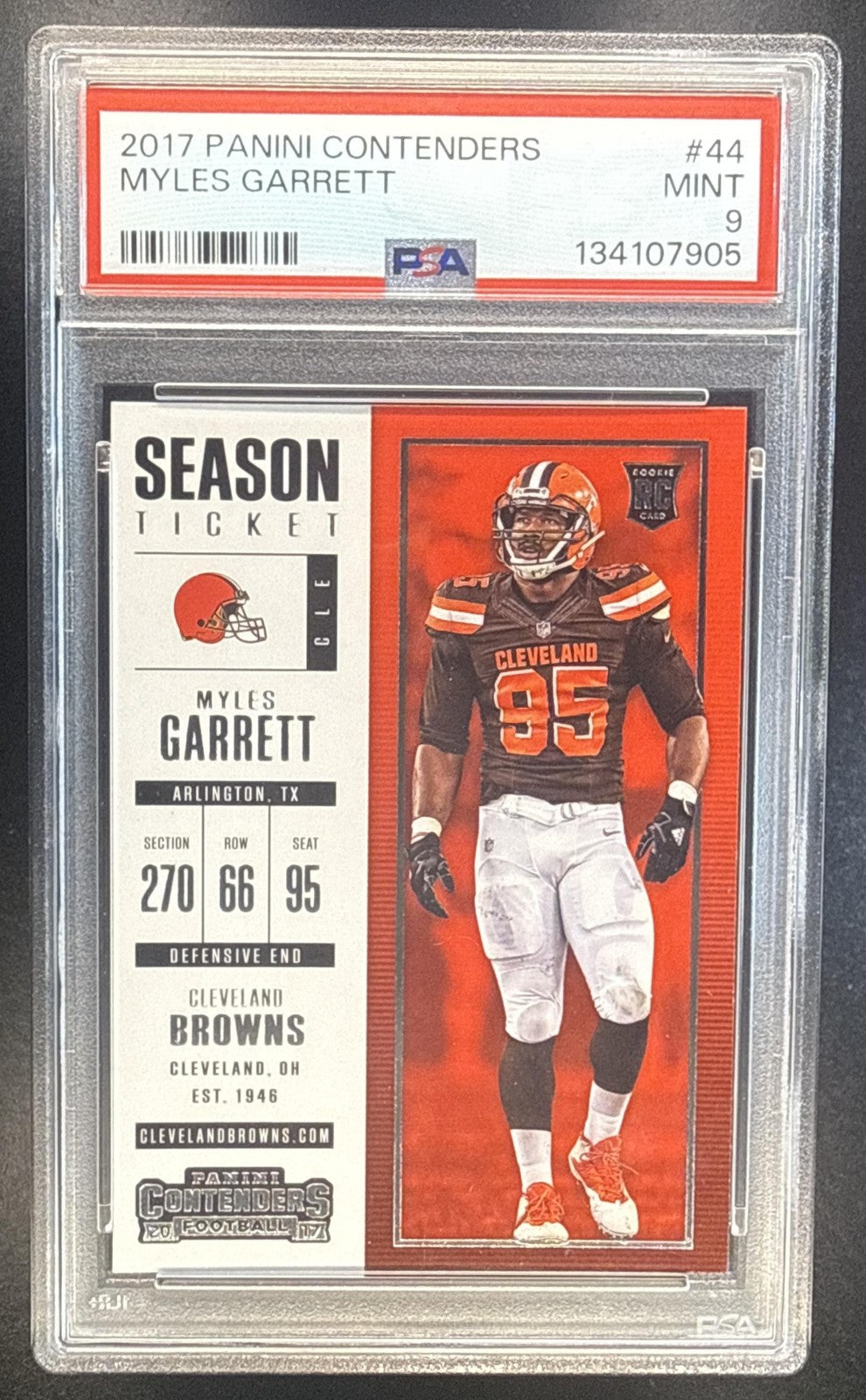 MYLES GARRETT 2017 PANINI CONTENDERS #44 SEASON TICKET RC BROWNS PSA 9