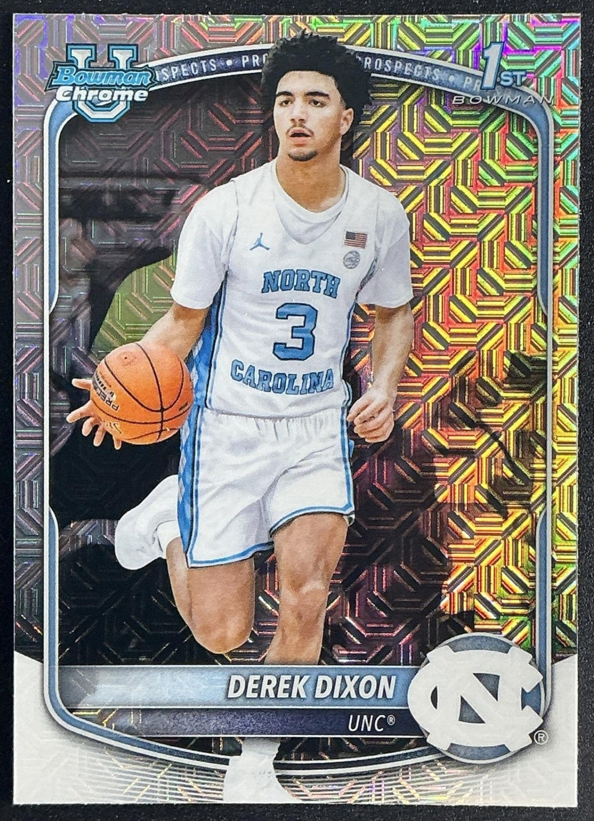 DEREK DIXON 2025-26 BOWMAN #BCP-37 CHROME MOJO REFRACTOR 1ST PROSPECT TAR HEELS