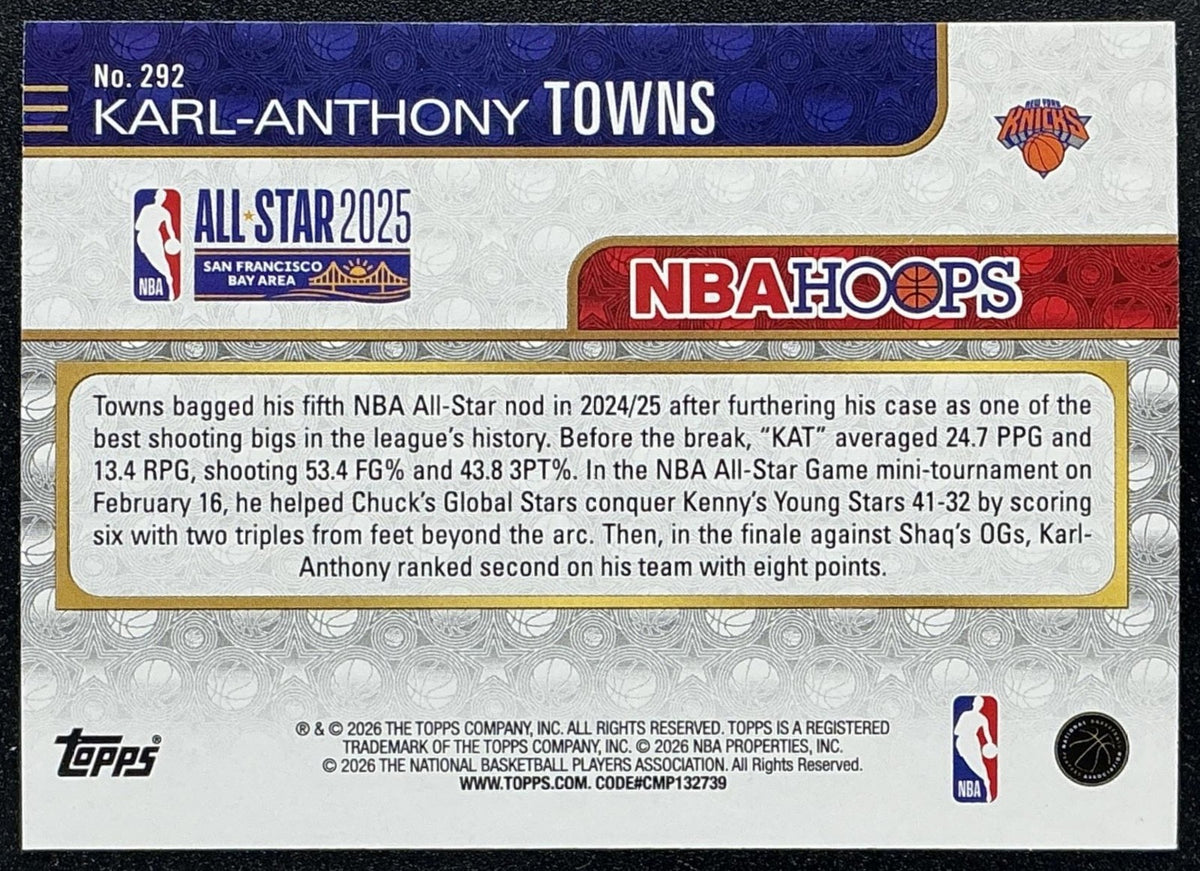 KARL-ANTHONY TOWNS 2025-26 TOPPS HOOPS #292 RAINBOW FOIL ALL-STAR KNICKS