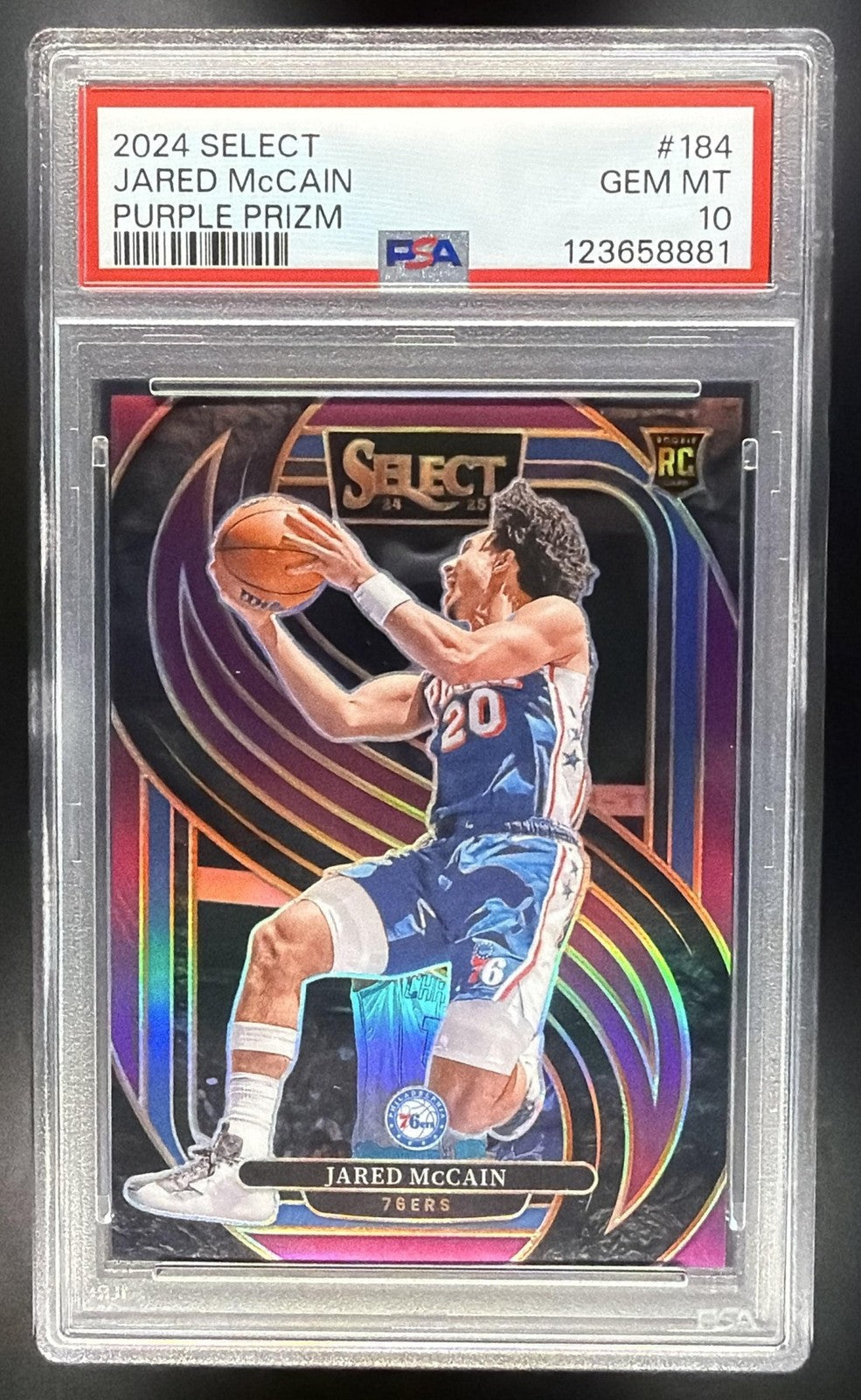 2024 Panini Select Jared McCain #184 Premier Purple Prizm /99 RC PSA 10