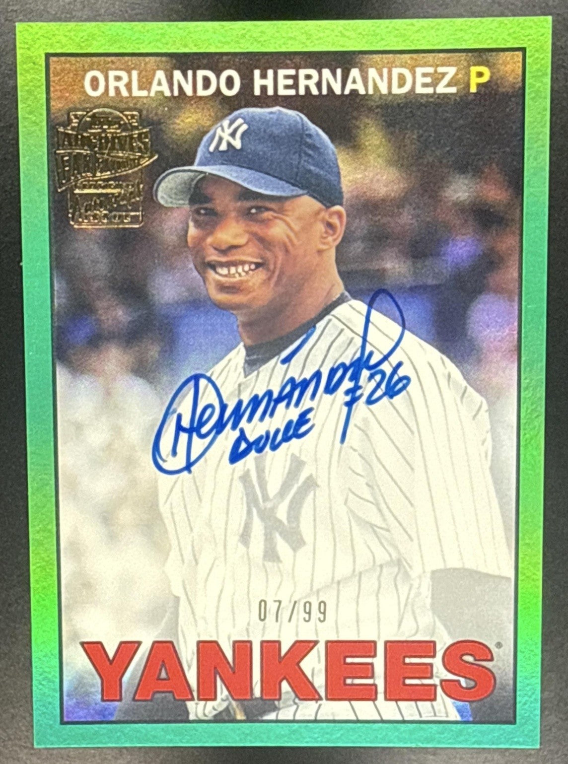 2025 Topps Archives Orlando Hernandez 1967 Fan Favorites Auto Green /99