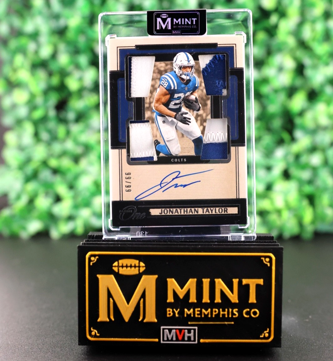 JONATHAN TAYLOR 2024 PANINI ONE ON CARD AUTO QUAD PATCH BOOKEND 99/99 SP COLTS