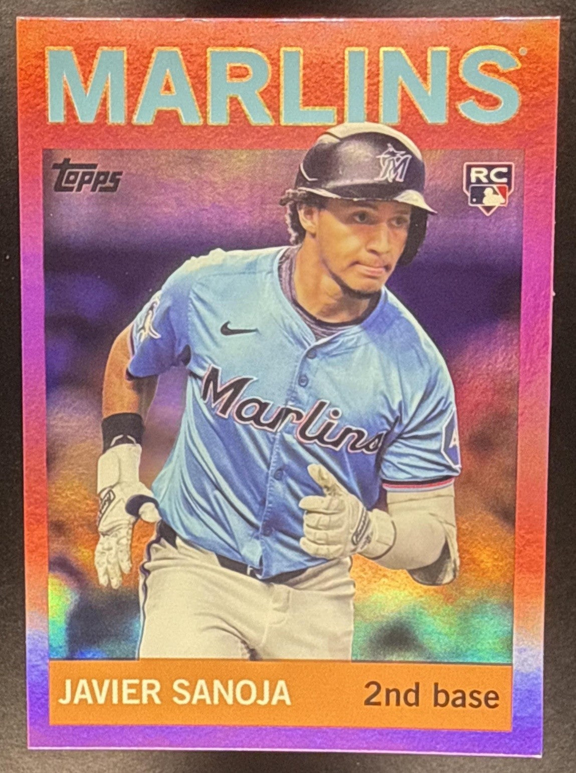 JAVIER SANOJA 2025 TOPPS ARCHIVES #8 1964 DESIGN PINK FOILBOARD RC MARLINS