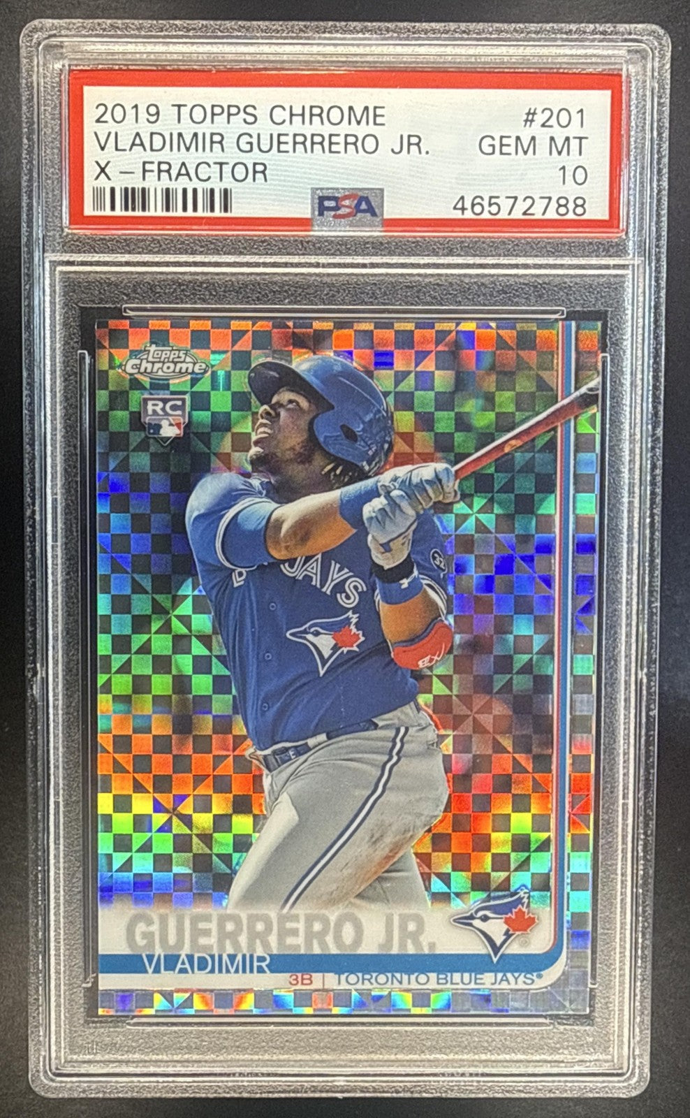 VLADIMIR GUERRERO JR. 2019 TOPPS CHROME #201 X-FRACTOR RC BLUE JAYS PSA 10