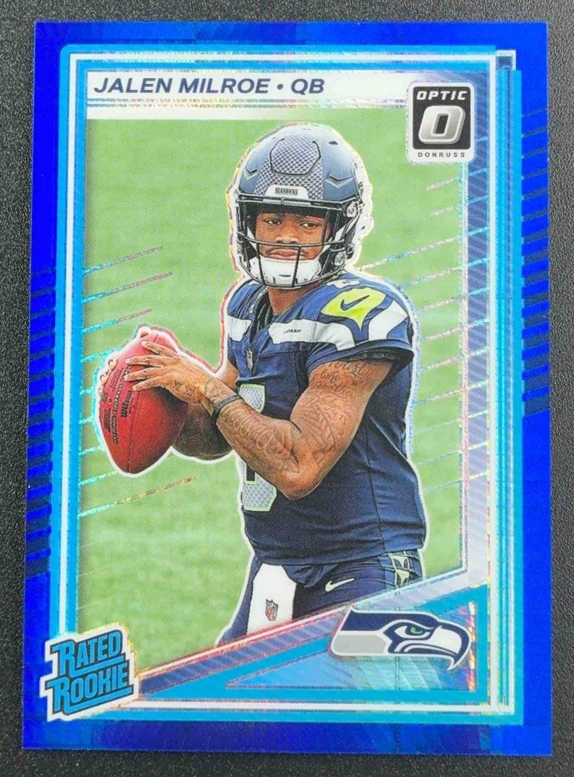 2025 Panini Donruss Optic Jalen Milroe #253 Rated Rookie Blue Hyper Prizm
