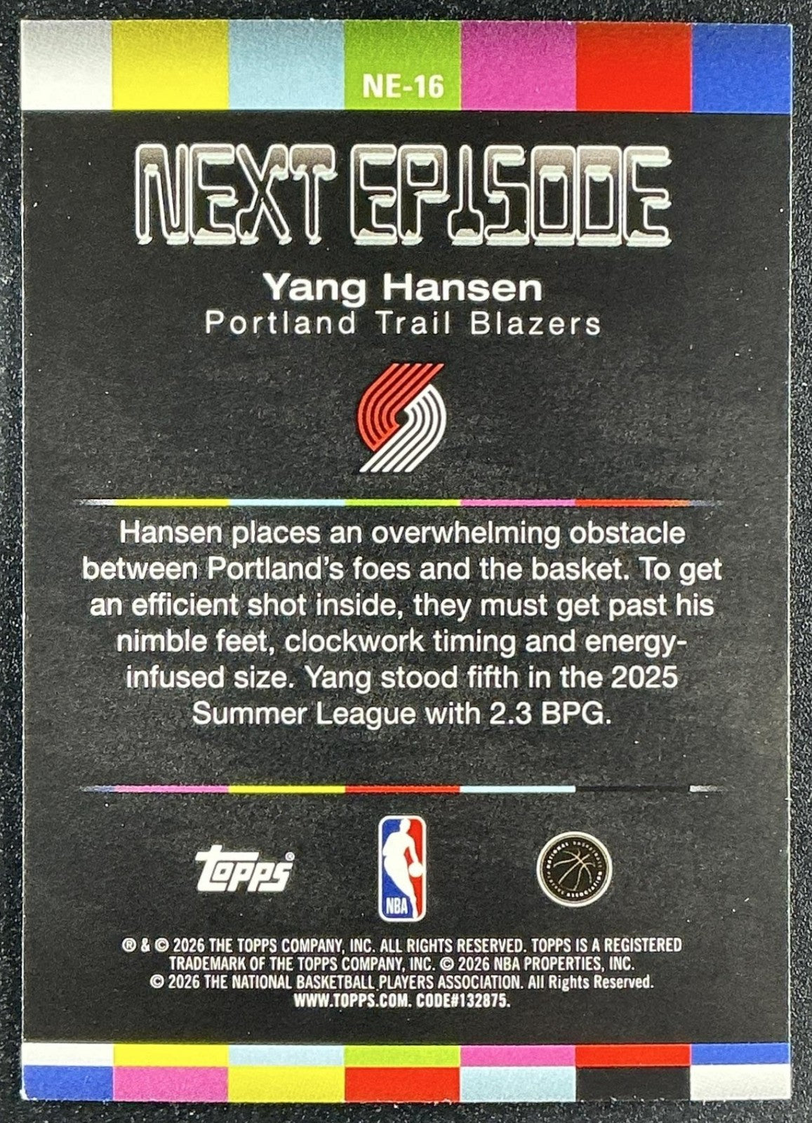2025 Topps Hoops Yang Hansen #NE-16 Next Episode Rainbow Foil RC