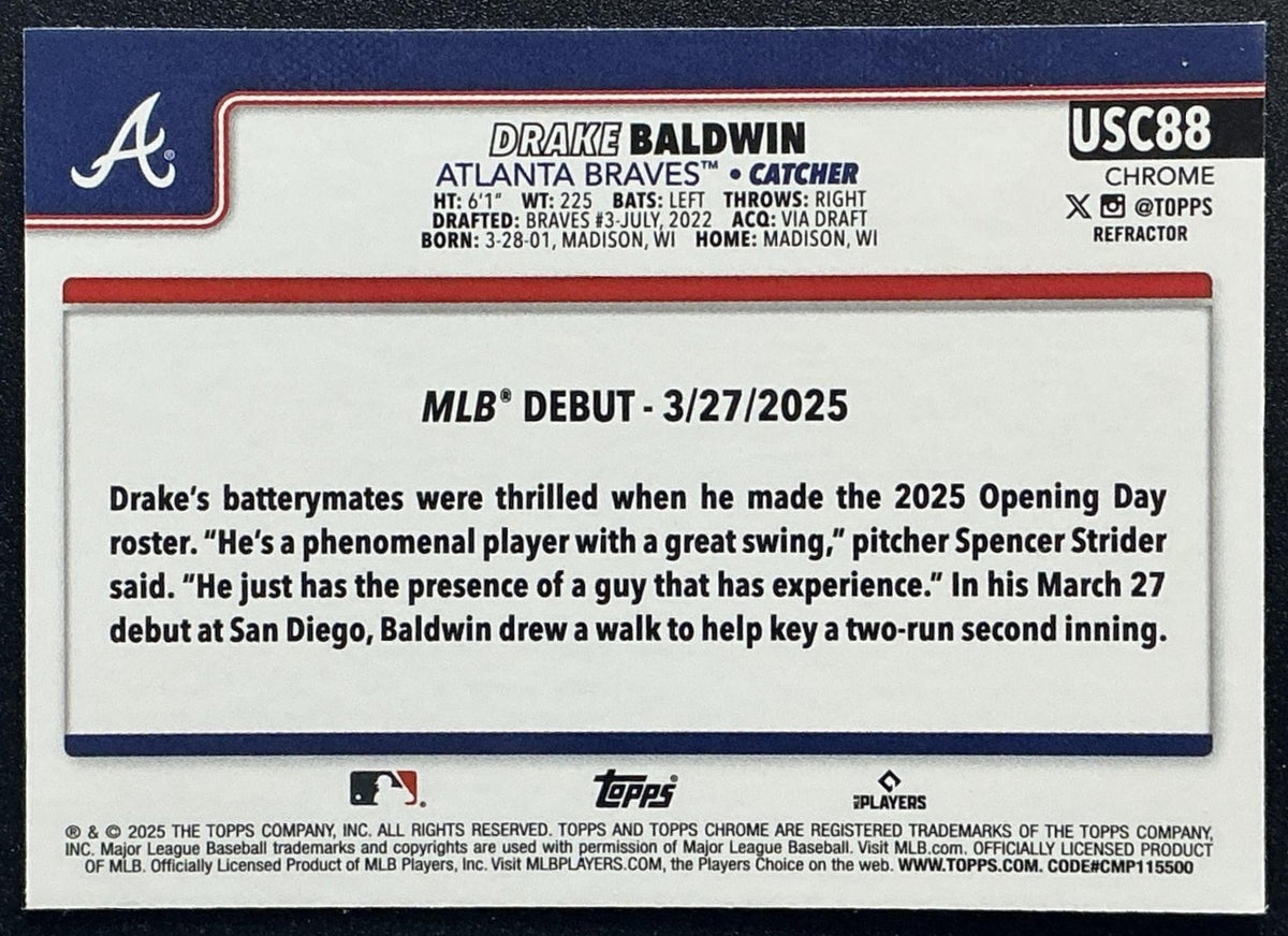 DRAKE BALDWIN 2025 TOPPS CHROME UPDATE #USC88 REFRACTOR RC BRAVES