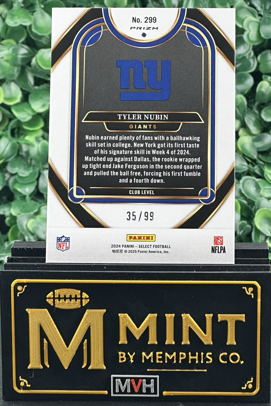 TYLER NUBIN 2024 SELECT RC CLUB LEVEL BLUE COLOR MATCH /99 NEW YORK GIANTS