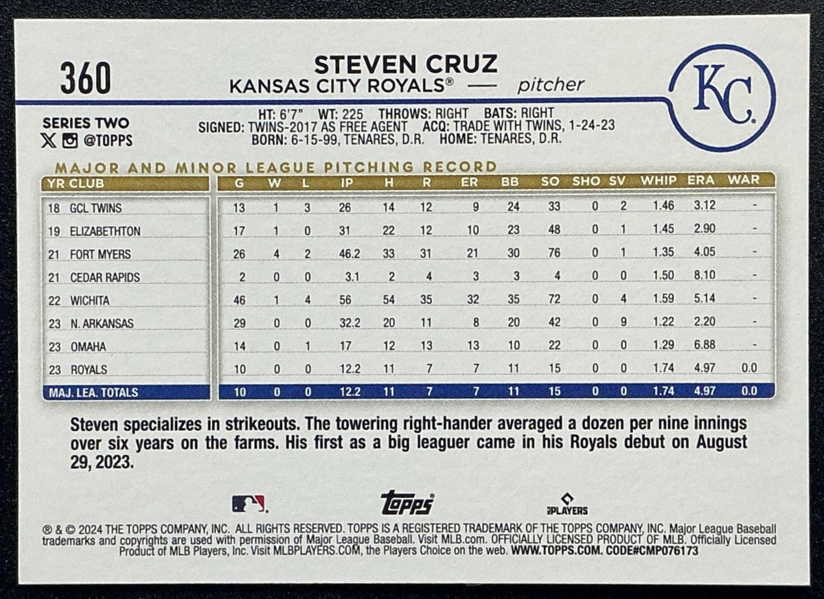 STEVEN CRUZ 2024 TOPPS #360 RC ROYALS