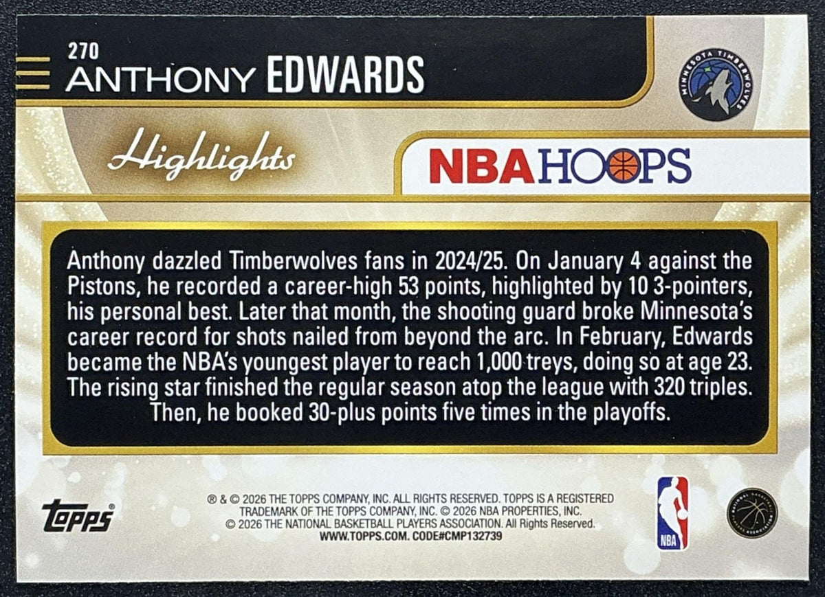 ANTHONY EDWARDS 2025-26 TOPPS HOOPS #270 SEASON HIGHLIGHT TIMBERWOLVES