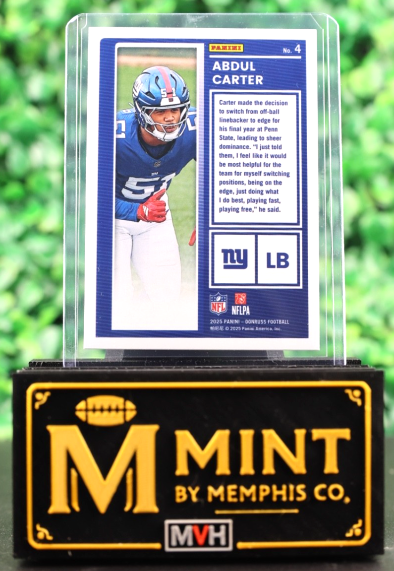 ABDUL CARTER 2025 PANINI DONRUSS THE ROOKIES RC NEW YORK GIANTS COLOR MATCH