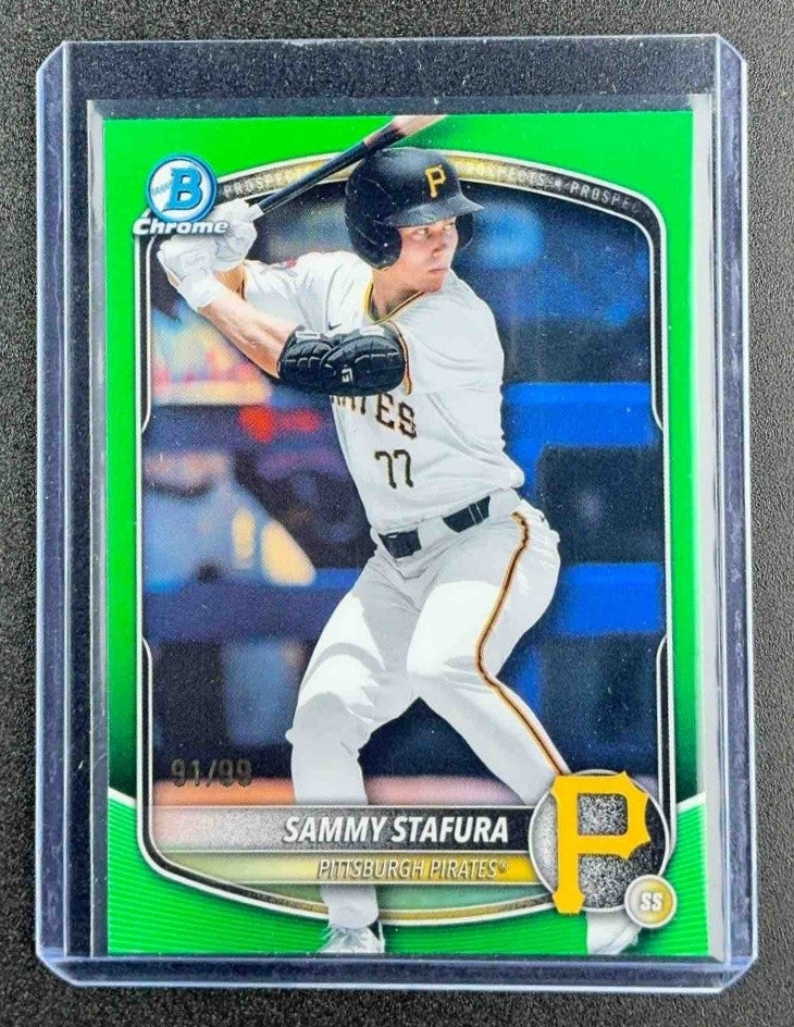 SAMMY STAFURA 2025 BOWMAN DRAFT #BDC-187 CHROME GREEN REFRACTOR 91/99 PIRATES